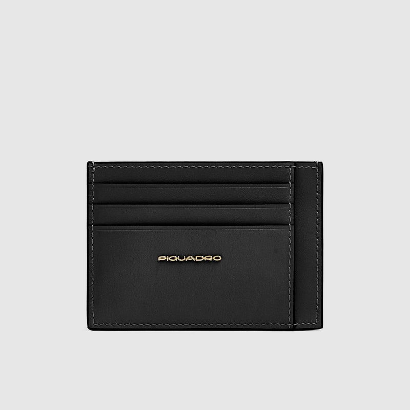 Women's Slim Leather Card Holder, 6 Cards, RFID Protection - black