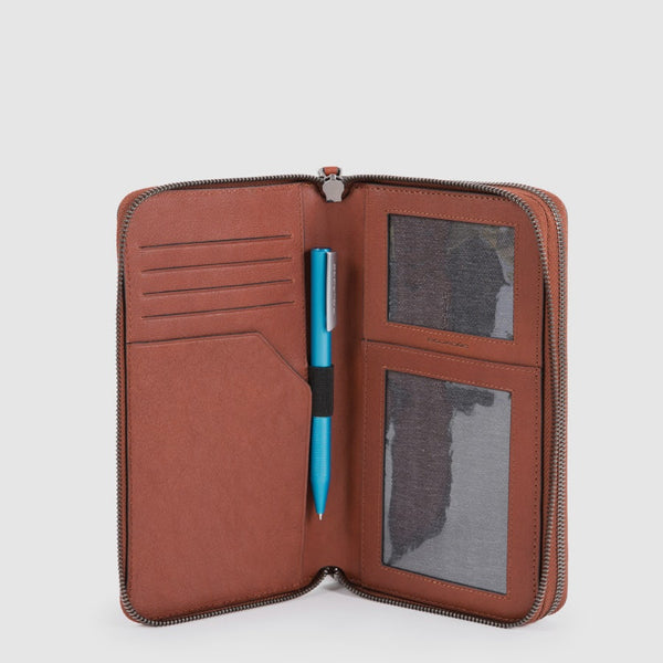 Zip-around document organizer and wallet with coin