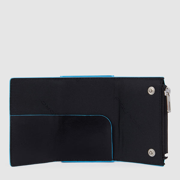 Compact wallet with sliding system and coin pocket