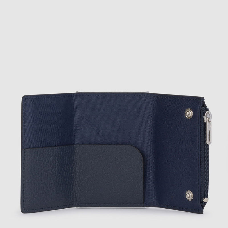 Compact wallet with sliding system and coin pocket