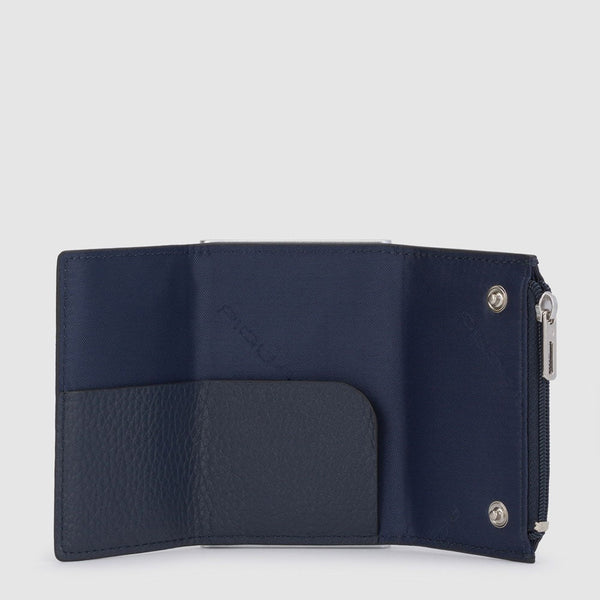 Compact wallet with sliding system and coin pocket