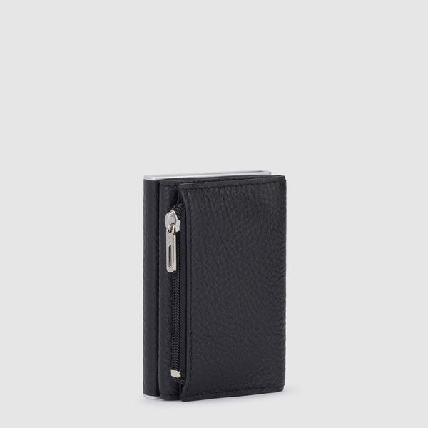 Compact wallet with sliding system and coin pocket