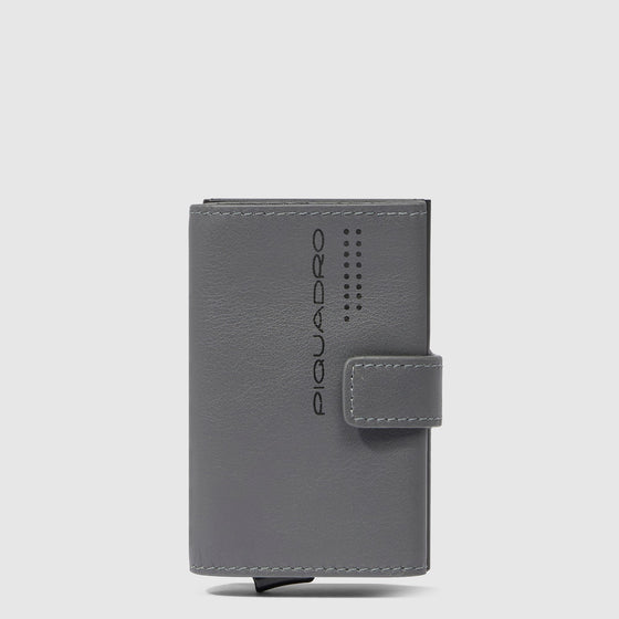 Pop-up Metal and Leather Card Holder with RFID - Light grey