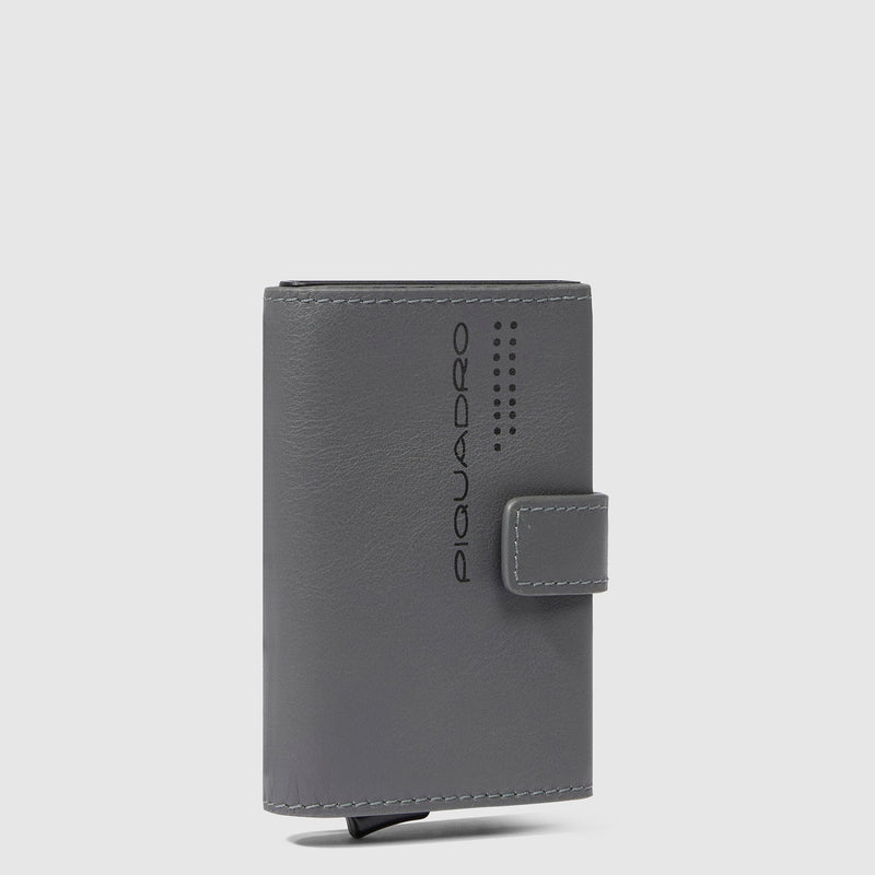 PIQUADRO Portacarte Automatico Uomo In Alluminio E Pelle Con Porta Documenti E Protezione RFID