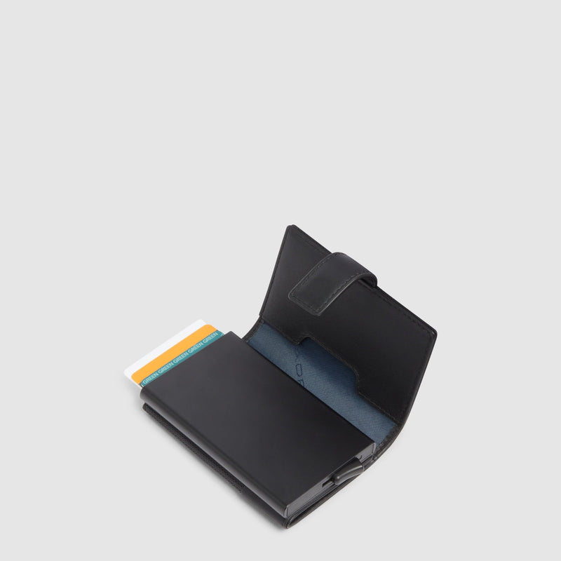 Pop-Up Metal and Leather Card Holder with RFID Protection