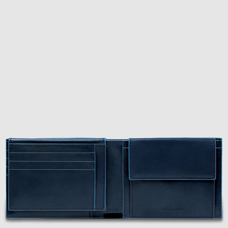 Portefeuille Piquadro Pour Homme - Cuir, Fenêtre ID Rabattable, Protection RFID, Bleu Nuit - Élégant Et Pratique