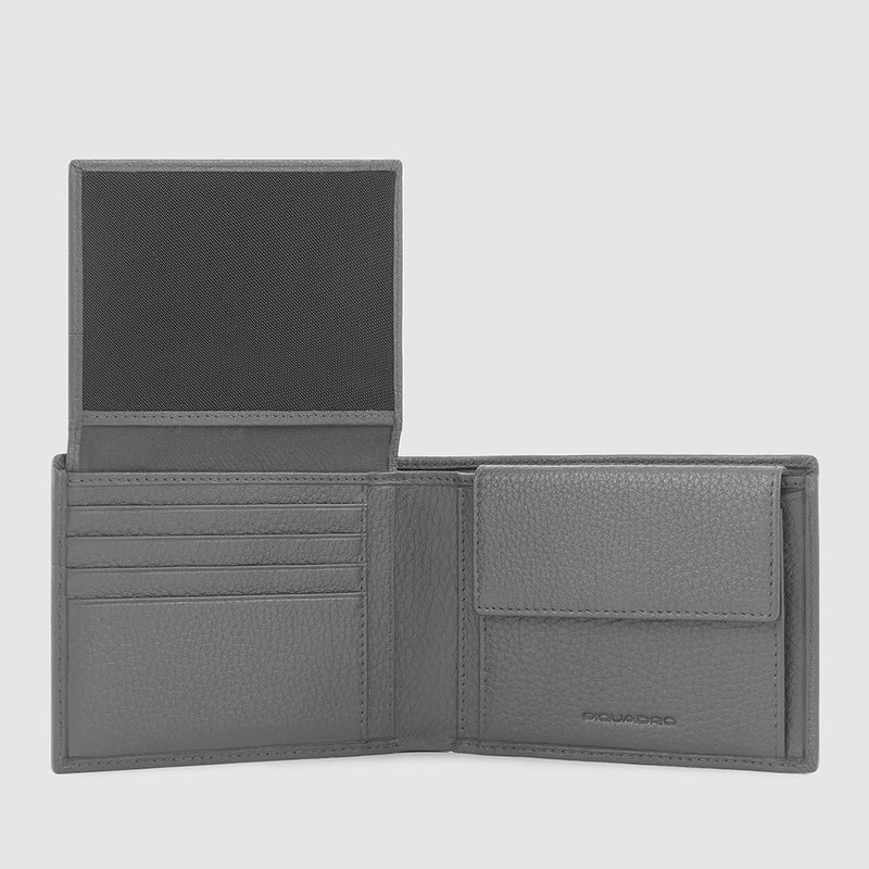 Leather Wallet with ID Window, 7 Card Slots & RFID - Grey