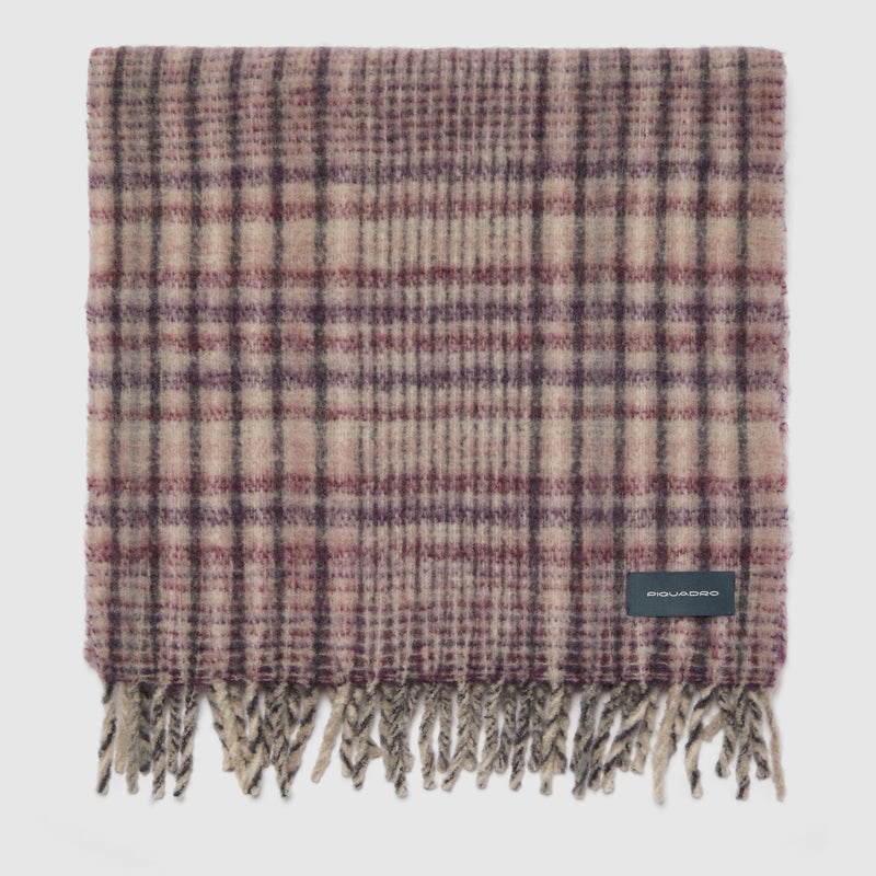 Wool Blend Mohair-Effect Scarf, Pastel Check