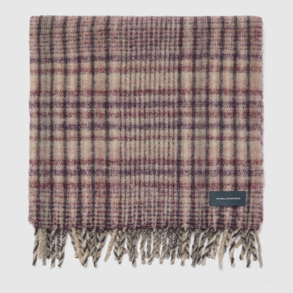 Wool Blend Mohair-Effect Scarf, Pastel Check - 1
