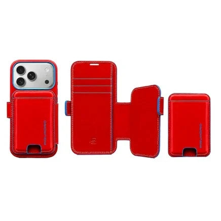 Red leather smartphone case with detachable MagSafe card holder
